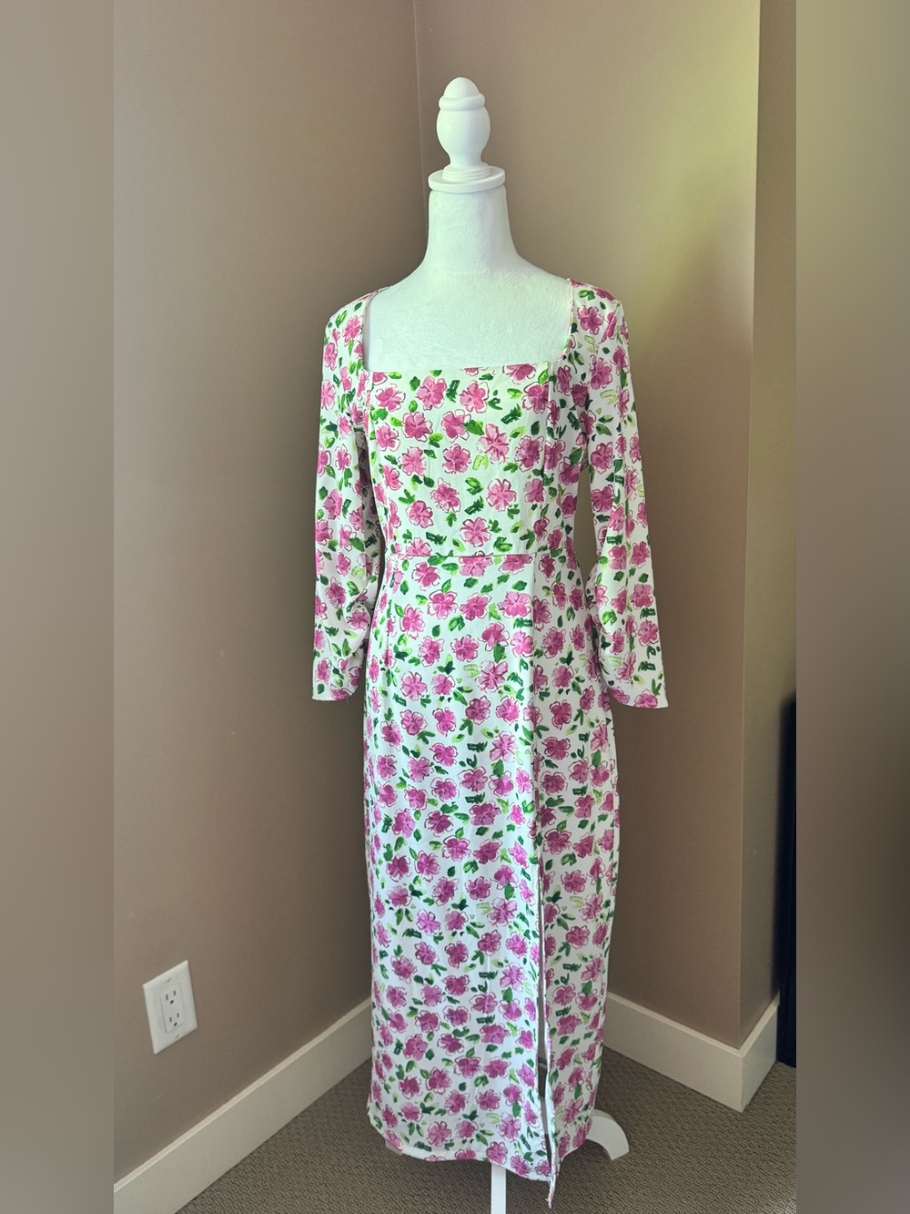 NWT Zara White Maxi Dress with Pink Floral Print